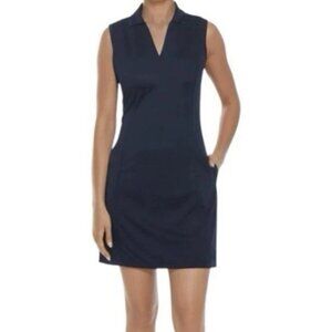 PGA Tour Airflux Sleeveless Golf Polo Dress Pockets Navy Blue Size Medium NWOT